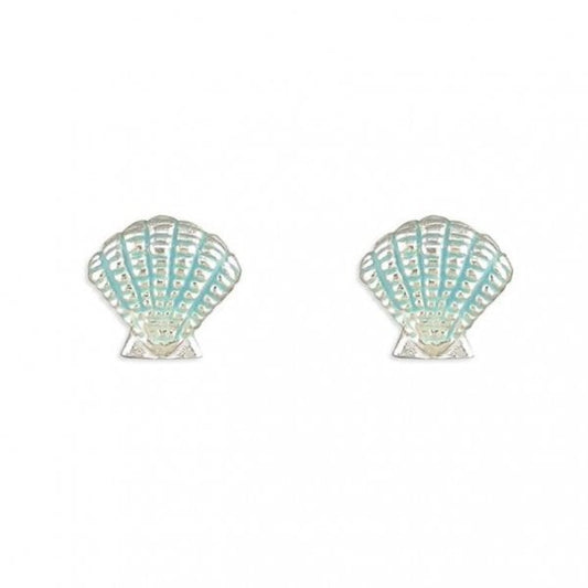 Sterling Silver Earrings - Blue Seashell Stud