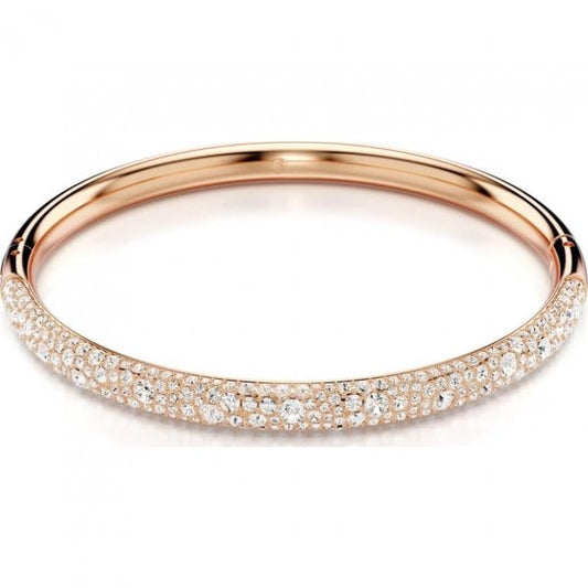 Meteora bangle, Snow pavé, White, Rose gold,Medium