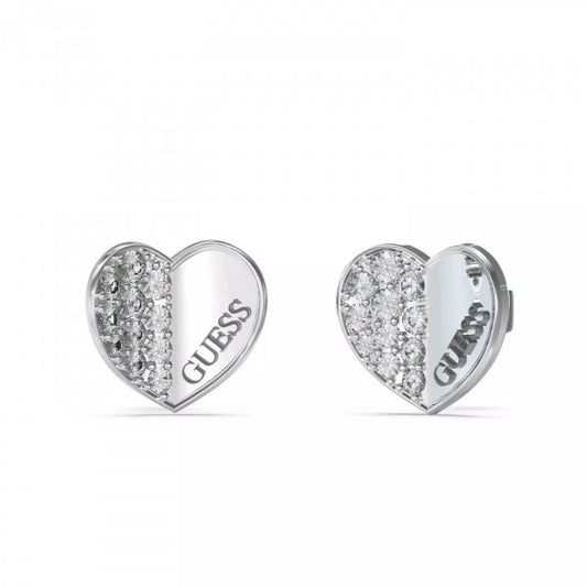 Rhodium Plated Steel Pavé Crystal Heart Studs