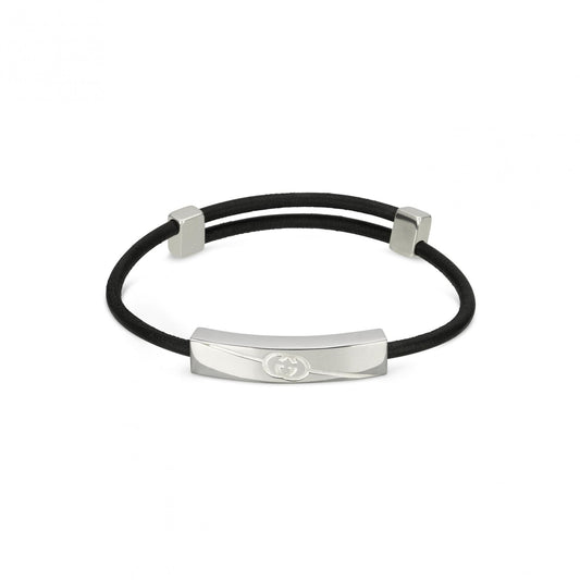 Gucci Tag Bracelet Silver & Black Cotton