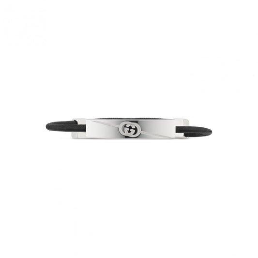 Gucci Tag Bracelet Silver & Black Cotton
