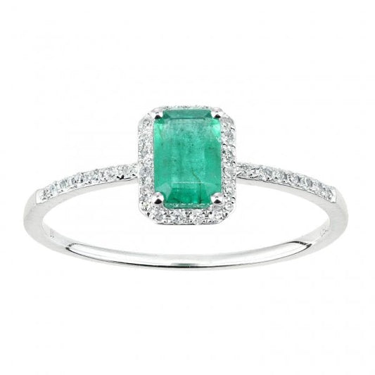 Diamond 0.10ct, Emerald, 18ct White Gold Ring