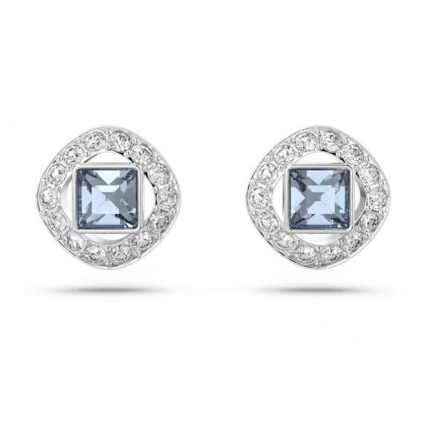 Una Angelic stud earrings, Square cut, Blue, Rhod