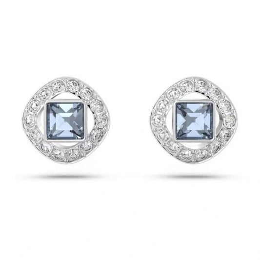 Una Angelic stud earrings, Square cut, Blue, Rhod