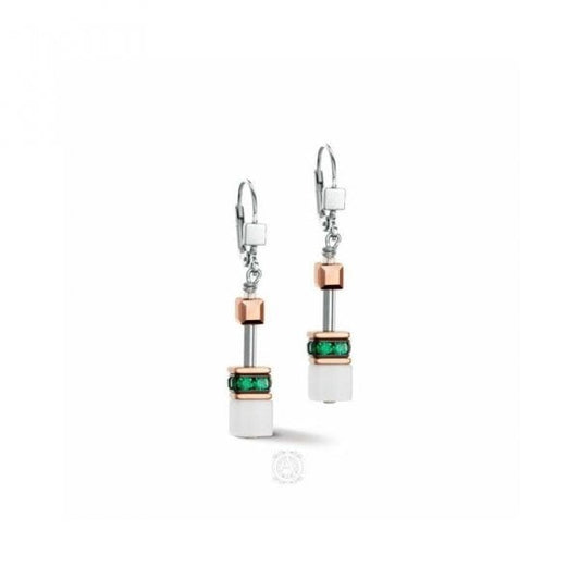 White & Dark green Earrings