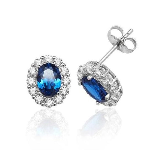 SILVER BLUE & WHITE OVAL CLUSTER CZ STUDS