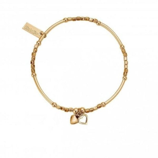 Mini Noodle Cube Two Heart Charm Braclet