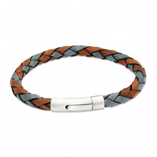 Gents Brown/Navy Leather Bracelet 21cm