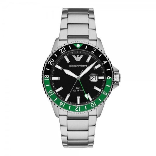 Diver Stainless Steel Black GMT Quartz Men’s Watch