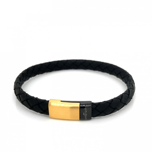 Leather Bracelet With Matte/Polish Gold/Black