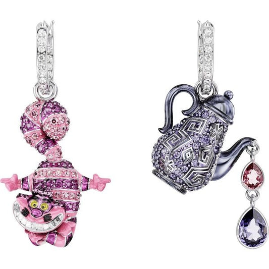 Alice in Wonderland drop earrings, Cat and teapot