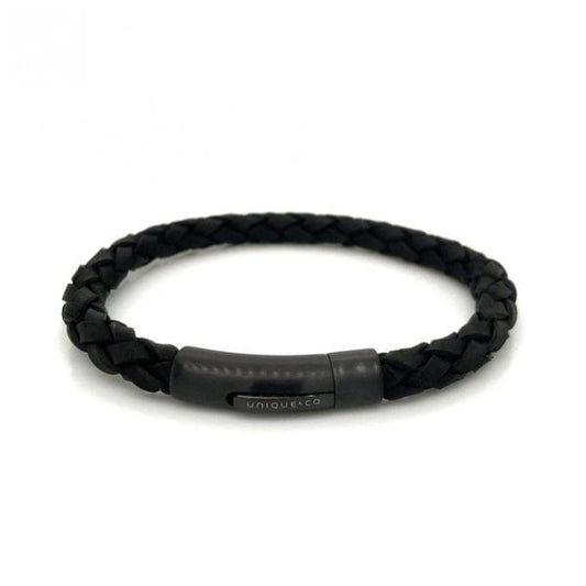 Black Leather Bracelet with Black IP Plated Clasp