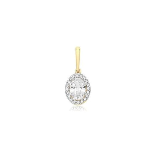 9CT YELLOW GOLD OVL CZ PENDANT