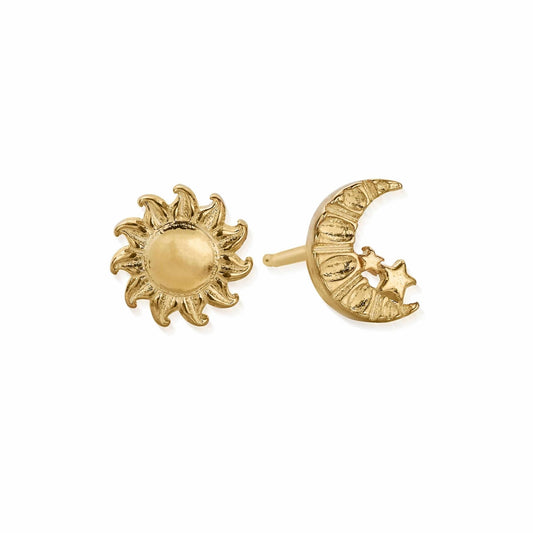GOLD MOON AND SUN STUD EARRINGS