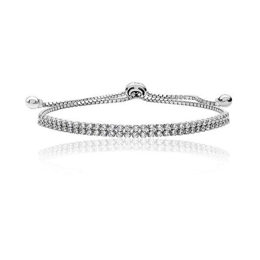 SILVER FINE DOUBLE ROW PULL CZ BRACELET