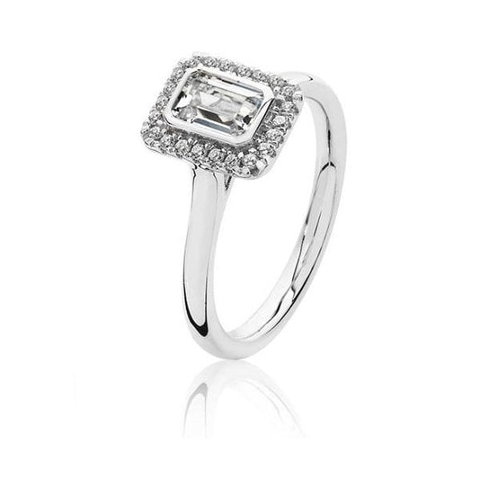 Ladies Silver Halo Style Ring - Size N