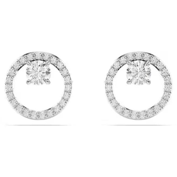 Constella stud earrings, Round cut, White, Rhodium