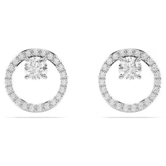 Constella stud earrings, Round cut, White, Rhodium