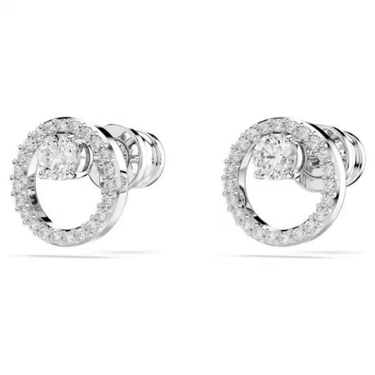 Constella stud earrings, Round cut, White, Rhodium