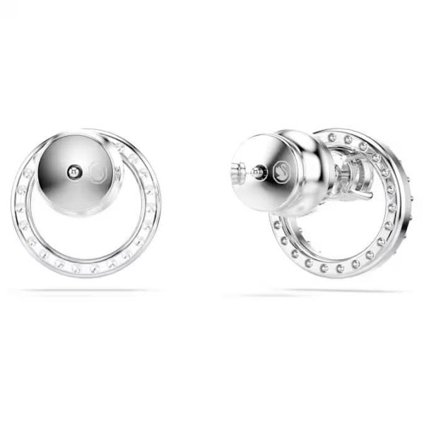 Constella stud earrings, Round cut, White, Rhodium