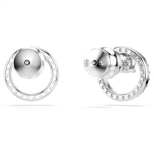 Constella stud earrings, Round cut, White, Rhodium