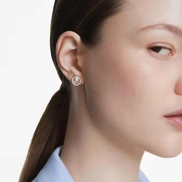 Constella stud earrings, Round cut, White, Rhodium