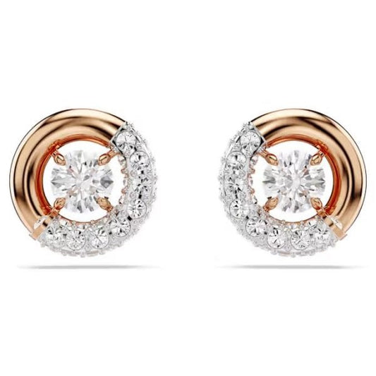 Dextera stud earrings, Round cut, White, Rose gold
