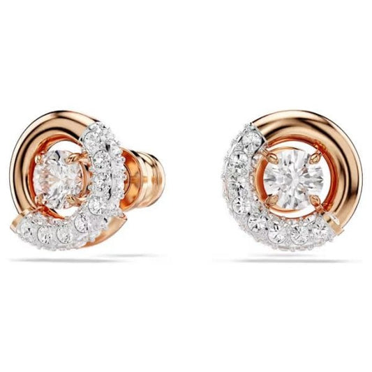 Dextera stud earrings, Round cut, White, Rose gold