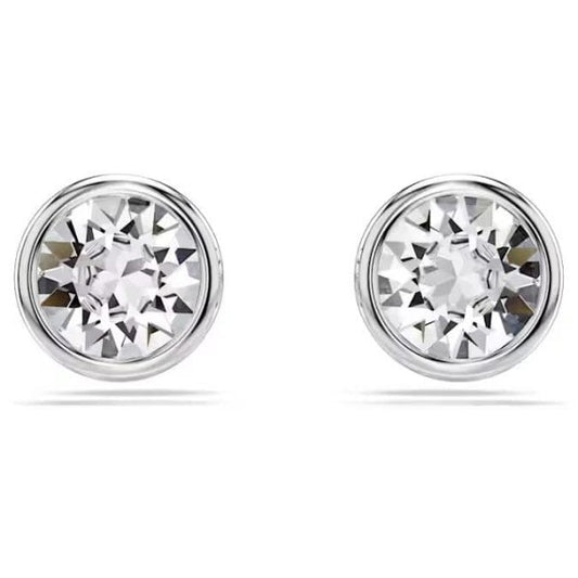 Imber stud earrings, Round cut, White, Rhodium