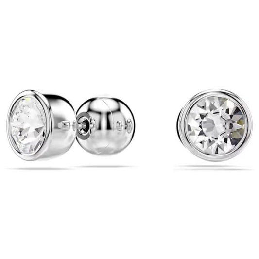 Imber stud earrings, Round cut, White, Rhodium