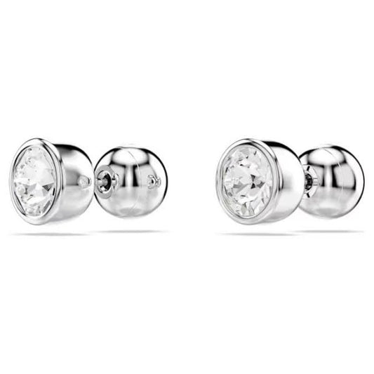 Imber stud earrings, Round cut, White, Rhodium