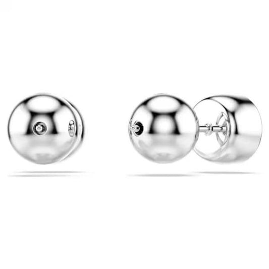 Imber stud earrings, Round cut, White, Rhodium