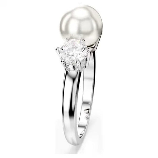 Matrix ring, Crystal pearl, Round cut, White, S55
