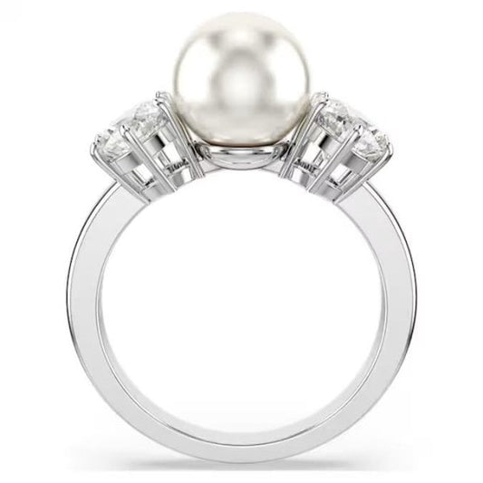 Matrix ring, Crystal pearl, Round cut, White, S55