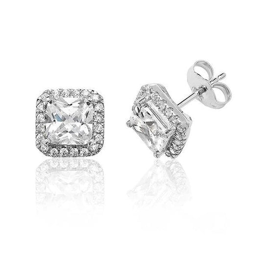 Silver Claw Set Halo Style CZ Studs