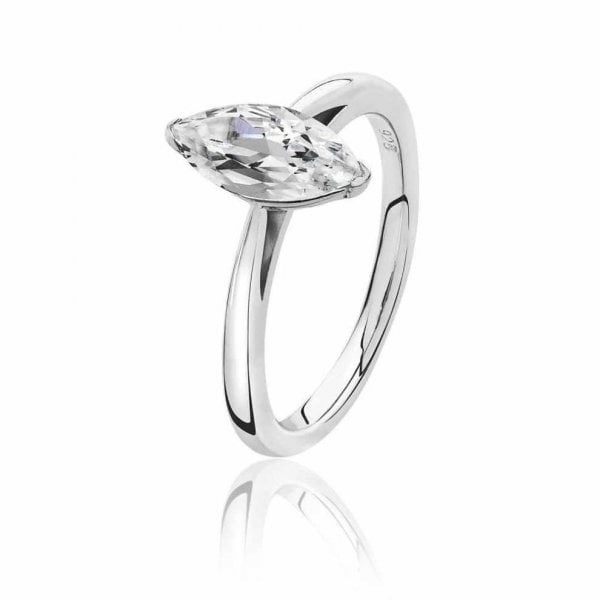 Silver 2 Claw Set Marquise Cubic Zirconia Ring