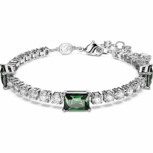 Matrix Tennis bracelet, Mixed cuts, Green, Rhodium