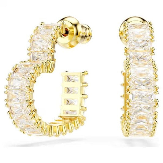 Matrix hoop earrings, Baguette, Heart, Gold