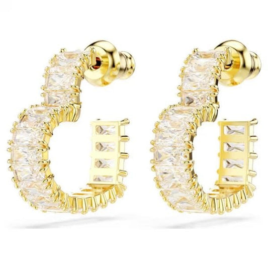 Matrix hoop earrings, Baguette, Heart, Gold