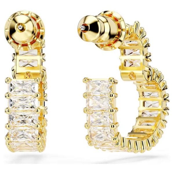 Matrix hoop earrings, Baguette, Heart, Gold