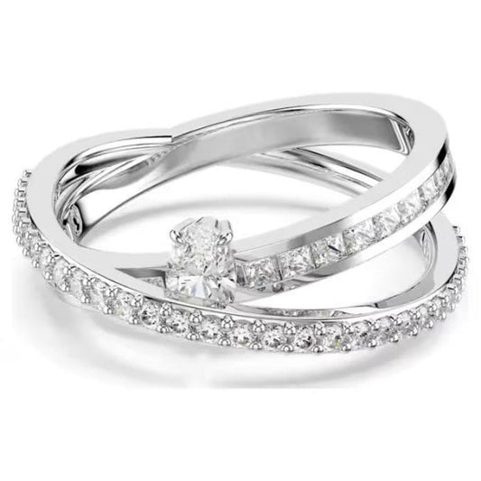 Hyperbola ring, Mixed cuts, White, Rhodium, S50