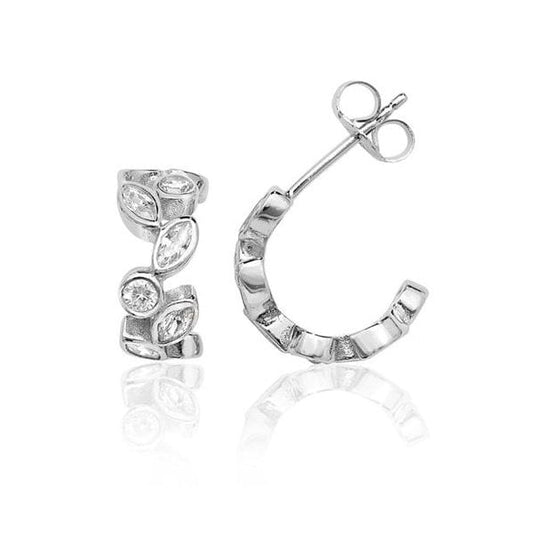 SILVER MARQUISE & ROUND SHAPE 1/2 HOOP CZ STUDS
