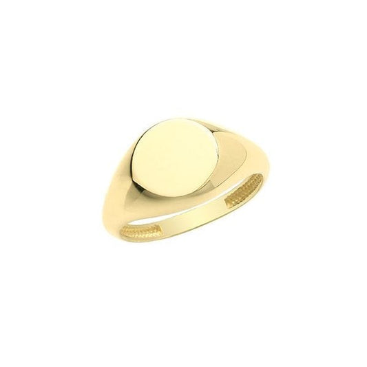 9CT YELLOW GOLD ROUND SIGNET RING - SIZE Q