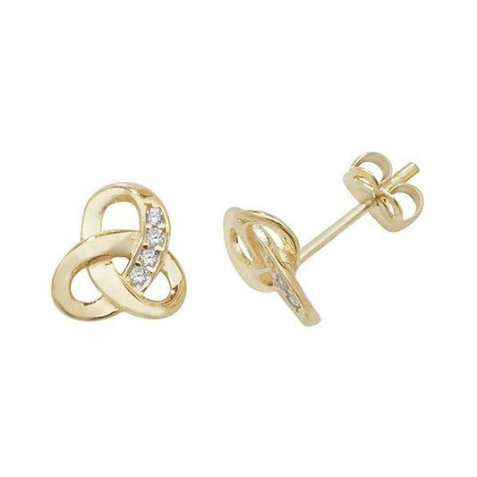LADIES 9CT YELLOW GOLD CZ CELTIC STUD EARRINGS