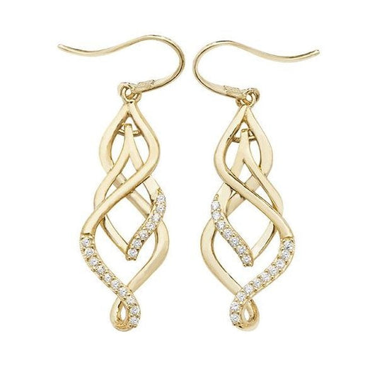 9CT YELLOW GOLD CZ FISH HOOK DROP EARRINGS