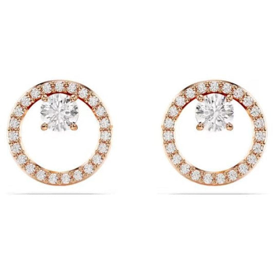 Constella stud earrings, Round cut, White, Rose