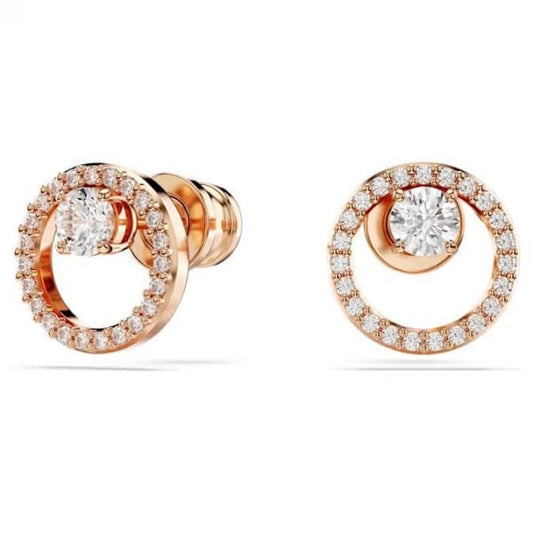 Constella stud earrings, Round cut, White, Rose