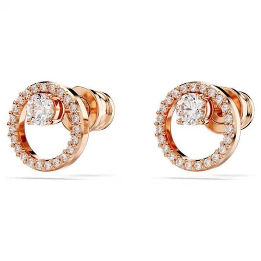 Constella stud earrings, Round cut, White, Rose