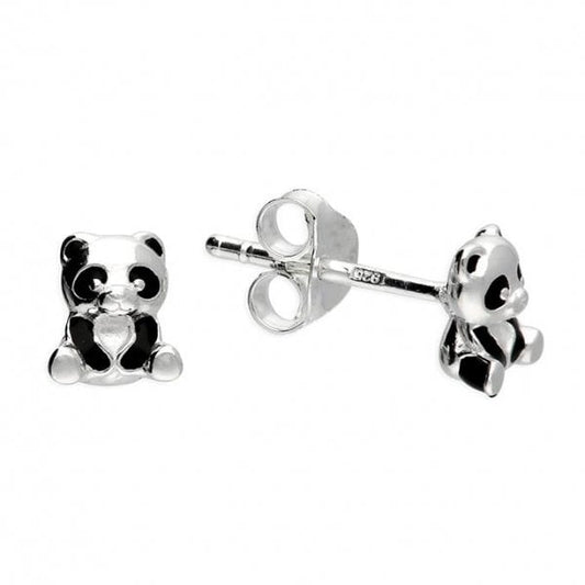 Sterling Silver Earrings - Cute Panda Studs