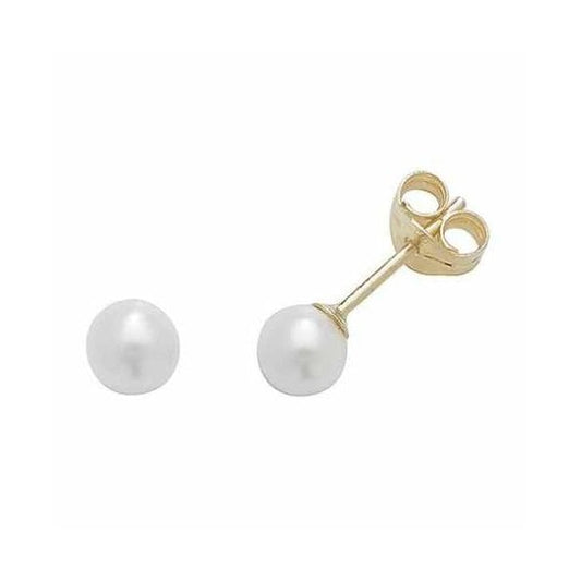 9CT YELLOW GOLD 4MM PEARL STUD EARRINGS